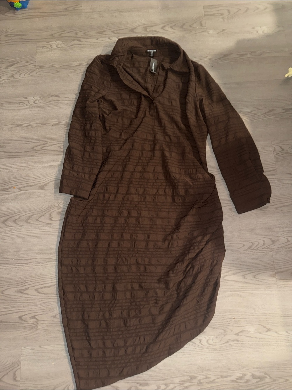 PrettyLittleThing Brown Long Sleeve Textured Collar Dress